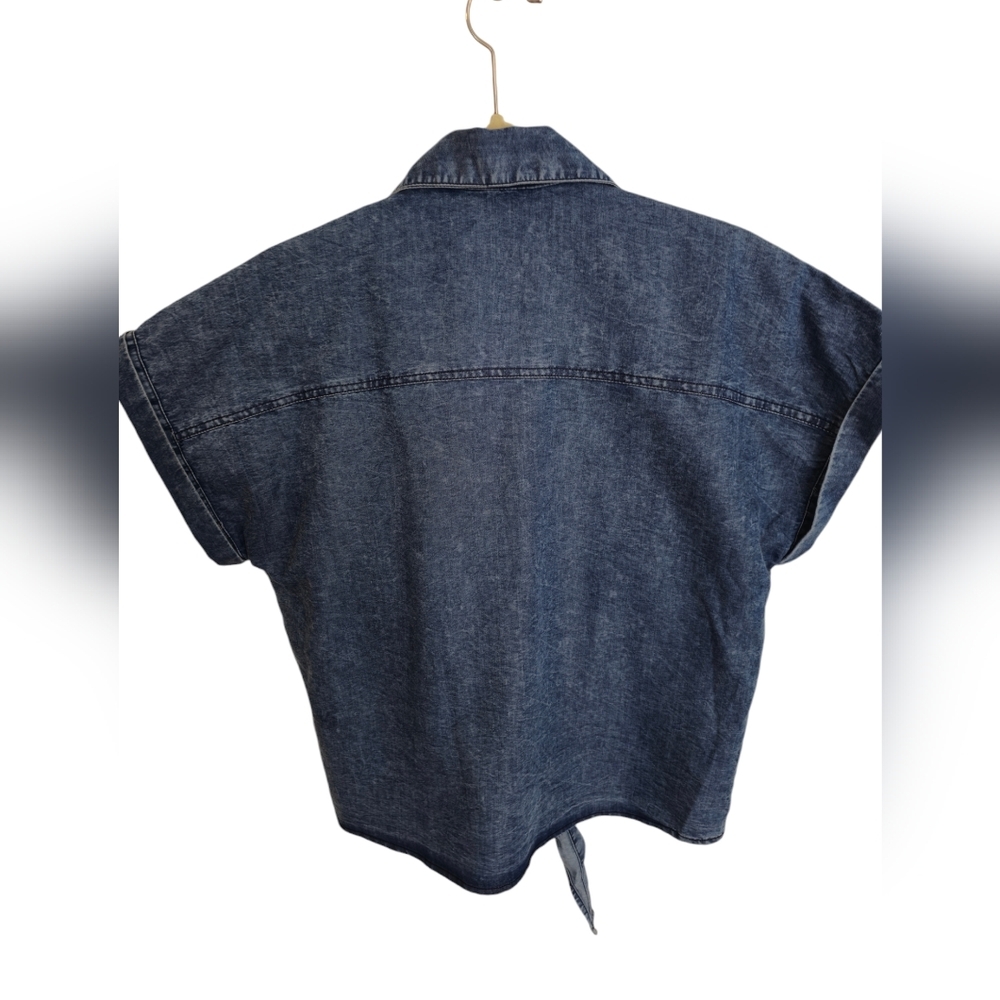 NWT Sim & Sam Tie Front Button Down Denim Blue Acid Wash Top Size XL - Picture 4 of 16